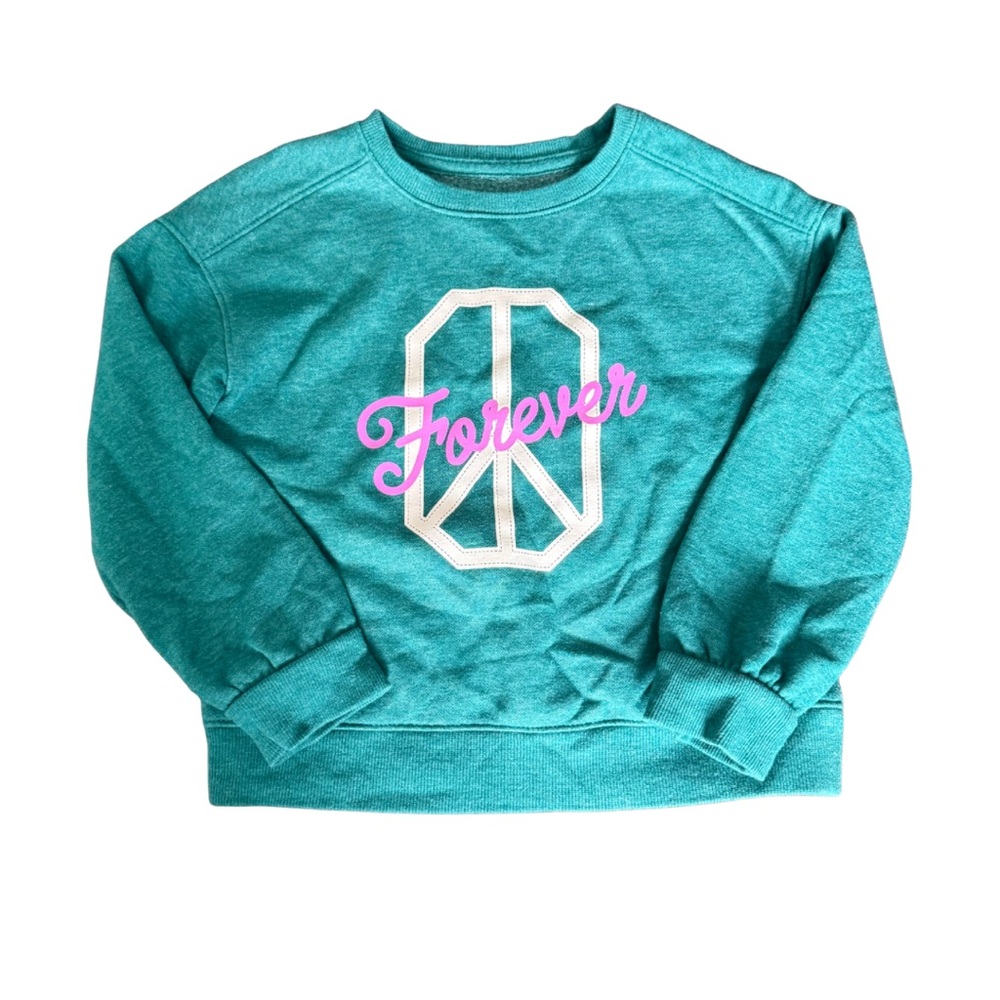 Cat & Jack Teal Sweatshirt with Pink 'Forever' Peace Sign
